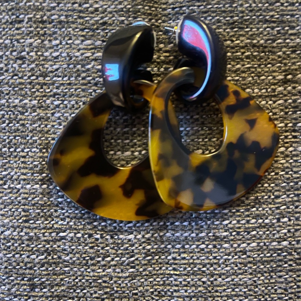 Tortoise Shell and Black Hoop Earrings
